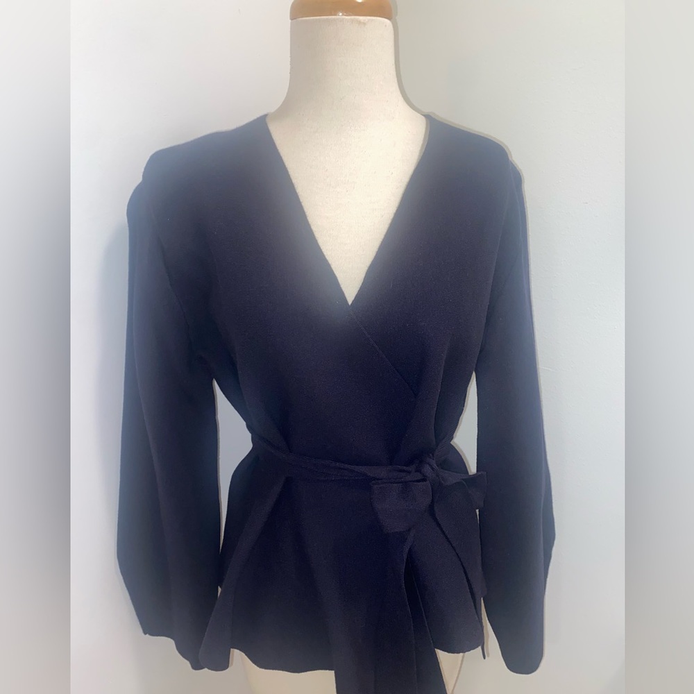 ZARA Navy Wrap/Belted Cardigan - Size M - NEW - Picture 2 of 6